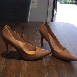 Nude patent leather heels